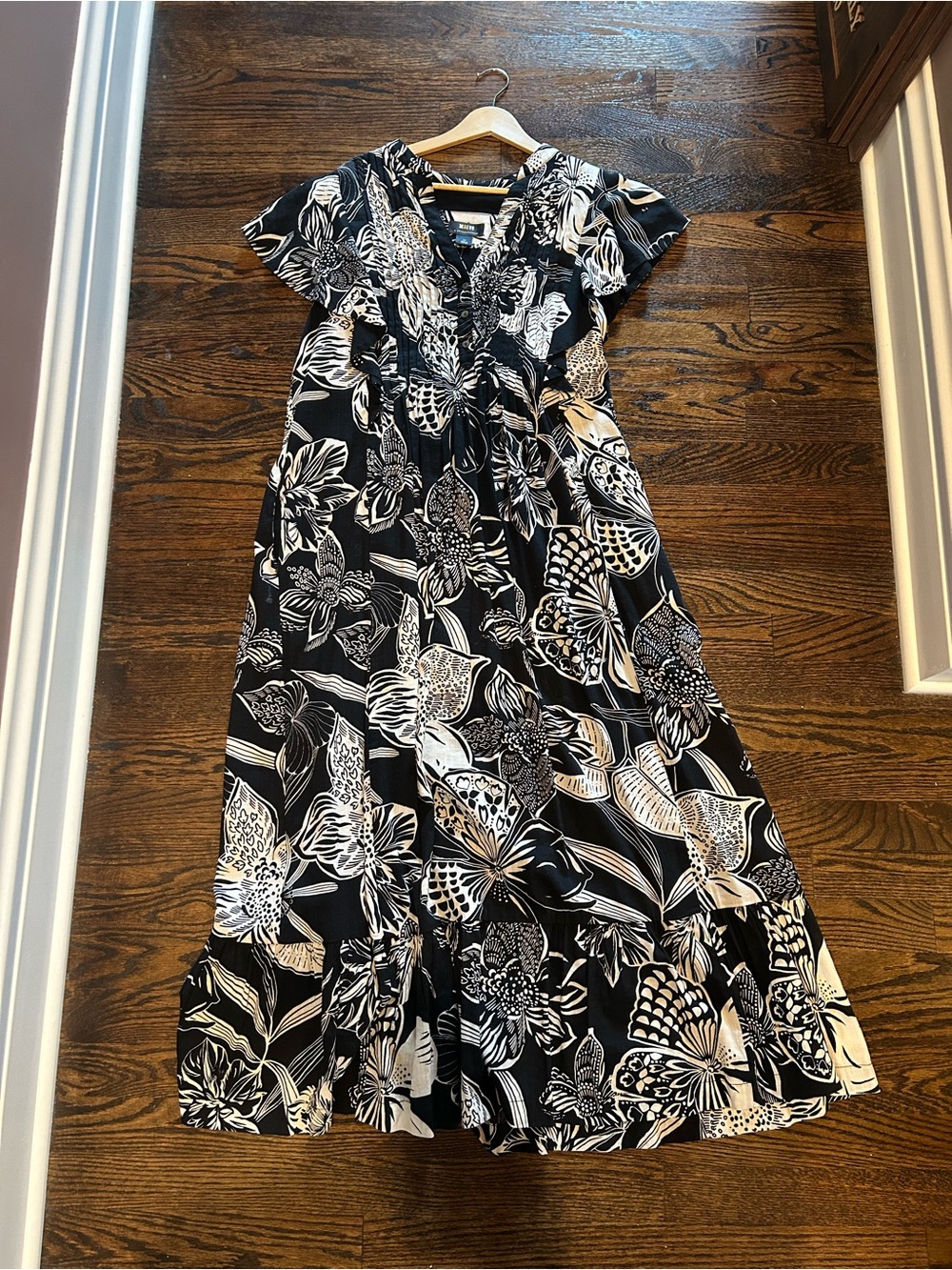 Anthropologie Black and White Floral Maxi Dress